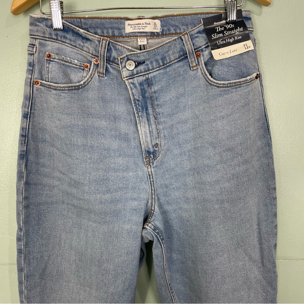 Abercrombie and Fitch The 90's Slim Straight Ultra High Rise Curve Love Blue - Picture 3 of 10